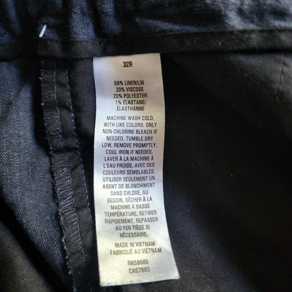 Nordstrom Linen Blend Trousers Mens 32R Navy Blue Excellent Slim Fit Drawstring - Picture 5 of 9